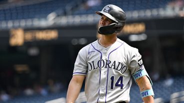 WASHINGTON, DC - AUGUST 27: Ezequiel Tovar #14 of the Colorado Rockies reacts during the game between the Colorado Rockies and the Washington Nationals at Nationals Park on Thursday, August 27, 2026 in Washington, District of Columbia. (Photo by Alyssa McDaniel/MLB Photos via Getty Images)