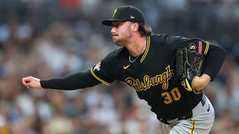 SAN DIEGO, CALIFORNIA - AUGUST 25: Paul Skenes #30 of the Pittsburgh Pirates pitches during the second inning of a game against the San Diego Padres at Petco Park on August 25, 2026 in San Diego, California. (Photo by Sean M. Haffey/Getty Images)