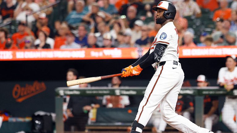 BALTIMORE, MD - SEPTEMBER 03: Luis Robert Jr. #88 of the Baltimore Orioles hits a solo home run in the fourth inning during the game between the Boston Red Sox and the Baltimore Orioles at Oriole Park at Camden Yards on Thursday, September 3, 2026 in Baltimore, Maryland. (Photo by Alyssa Piazza/MLB Photos via Getty Images)