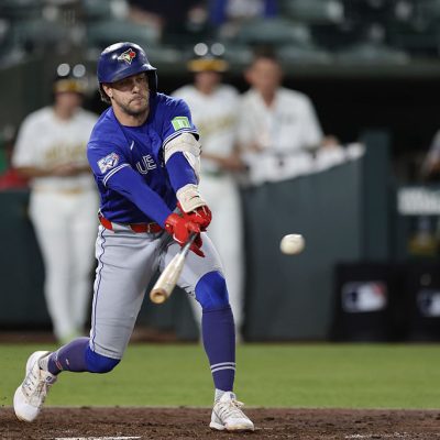 SACRAMENTO, CA - SEPTEMBER 07: Ernie Clement #22 of the Toronto Blue Jays bats during the game between the Toronto Blue Jays and the Athletics at Sutter Health Park on Monday, September 7, 2026 in Sacramento, California. (Photo by Don Collier/MLB Photos via Getty Images)