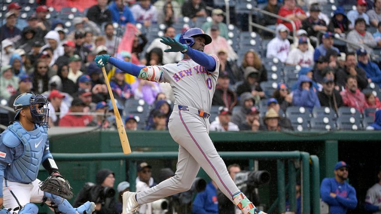WASHINGTON, DISTRICT OF COLUMBIA - SEPTEMBER 26, 2026: Ronny Mauricio #0 of the New York Mets hits a solo home run during the seventh inning of a game against the Washington Nationals at Nationals Park on September 26, 2026 in Washington, District of Columbia. The Mets beat the Nationals, 7-1. (Photo by Diamond Images via Getty Images)