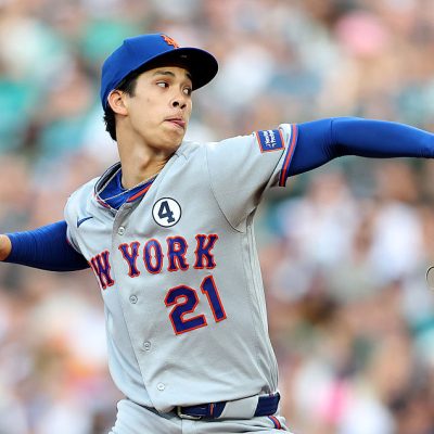 SEATTLE, WASHINGTON - JUNE 02: Jonah Tong #21 of the New York Mets pitches during the third inning against the Seattle Mariners at T-Mobile Park on June 02, 2026 in Seattle, Washington. (Photo by Steph Chambers/Getty Images)