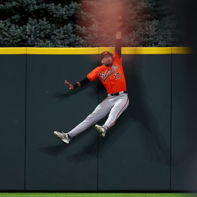 DENVER, CO - AUGUST 31: Colton Cowser #17 of the Baltimore Orioles celebrates robs Jake McCarthy of the Colorado Rockies of a home run in the ninth inning that would have won the game at Coors Field on August 31, 2026 in Denver, Colorado. Baltimore Orioles won the game 2-1. (Photo by Justin Edmonds/Getty Images)